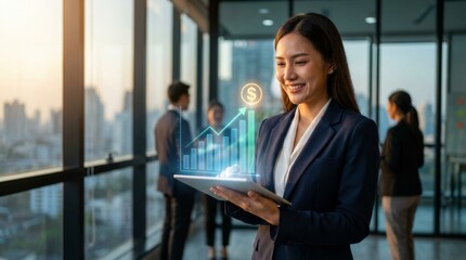 Fototapeta premium Businesswoman With Digital Tablet and Growth Chart in Office