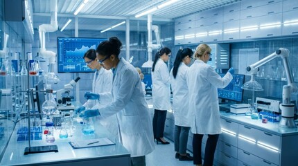 Naklejka premium Scientists Collaborating in Modern Laboratory for Research and Experiments