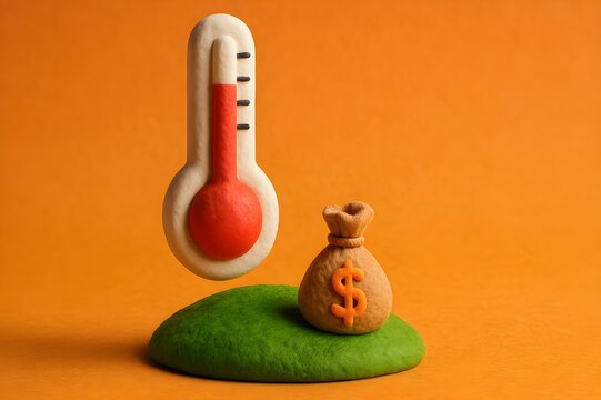 Rising Inflation Concept with 3D Money Bag and Hot Thermometer