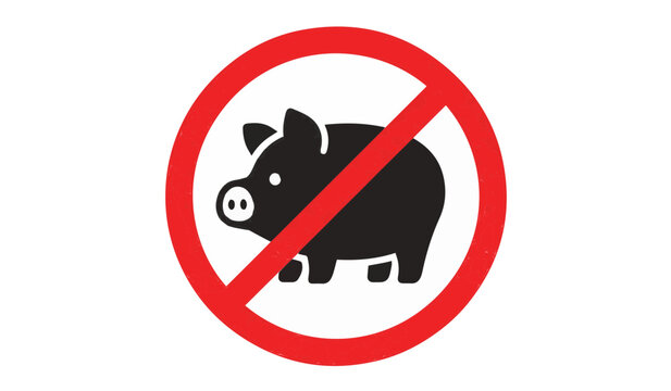 Prohibited pig sign red ban circle warning icon forbidden pork