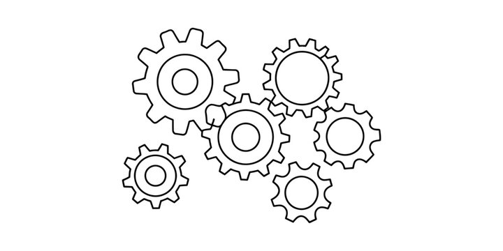 A cluster of mechanical gears and cogs interconnected together representing teamwork industrial engineering design and complex machine movement concept art