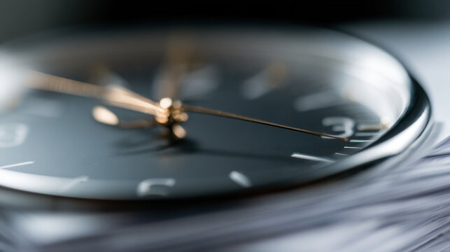Close up of wristwatch face sitting on top of paperwork stack
