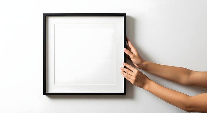 Black frame mockup on white wall realistic presentation for art and design