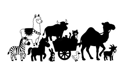 Camel wagon with diverse animal collection cartoon vector illustration isolated on white background © Tanjimul