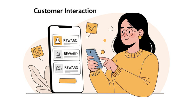 Woman Using Smartphone for Customer Rewards Program Concept