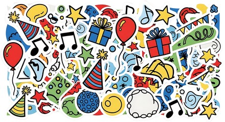 Fototapeta premium Colorful birthday party celebration elements.