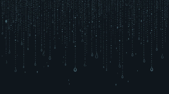 Digital rain cascading downward with bright droplets on dark background