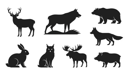 Fototapeta premium Forest Wild Animal Silhouette Vector Illustration Set Collection