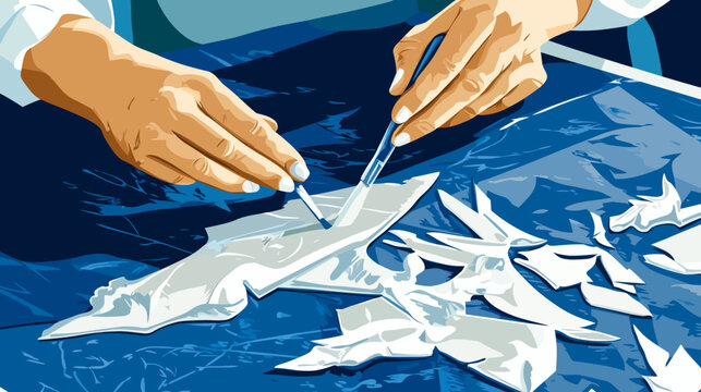 Person carefully unwrapping a detailed, paper-like origami star