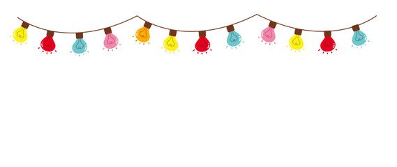 カラフルな電球のガーランドのイラスト背景素材  デコレーション向け素材/Colorful light bulb garland illustration background material © Moe Hosokawa