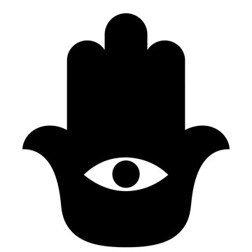 Black Hamsa Hand Vector Illustration With Eye Symbol Isolated On White