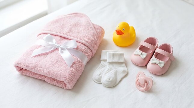 Baby Bath Time Essentials Laid Out