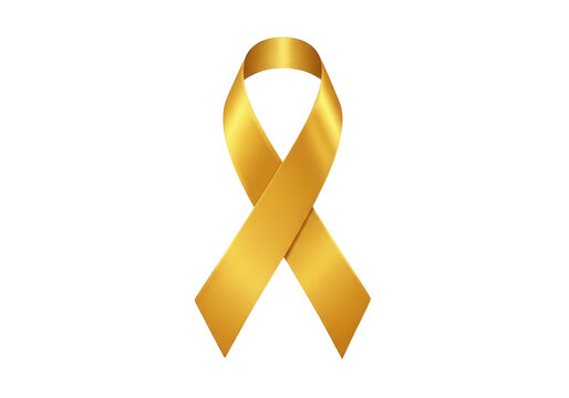 Golden awareness ribbon isolated on transparent background isolated on transparent background