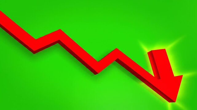 A bright red arrow shows a downward trend on green background