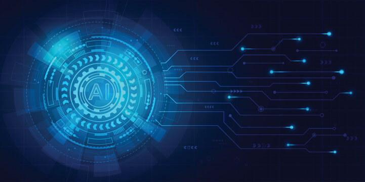 Abstract digital interface displaying artificial intelligence concept with futuristic circuit board technology patterns
