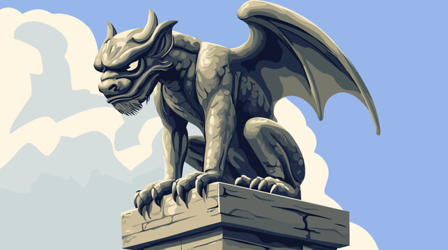 A detailed stone statue of a winged dragon with fierce expression