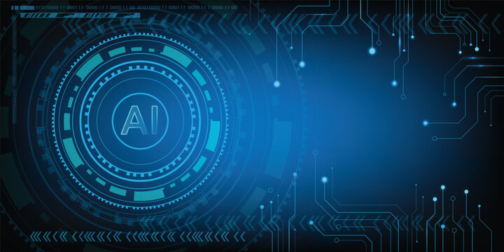 Abstract futuristic technological circular interface with glowing AI symbol on a digital background