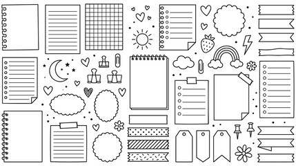 Planner stickers set with note paper and decorative stationary icons. © SABIKUNNAHAR