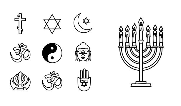 Menorah vector icon: simple black outline of Hanukkah candles for websites and apps