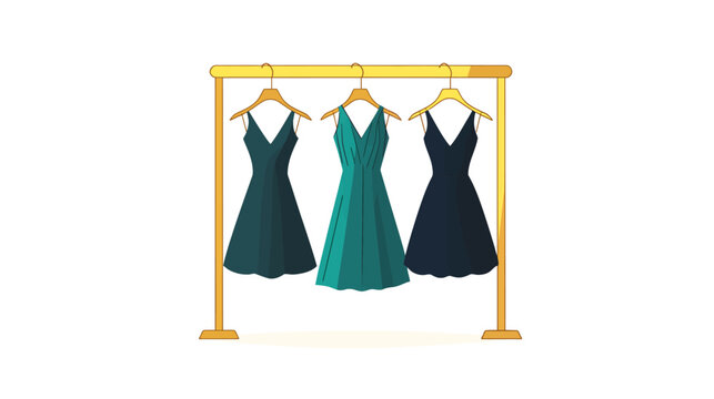 Three elegant sleeveless dresses hanging on a clothing rack