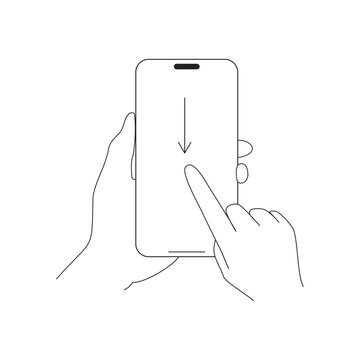 Smartphone Scroll Down Gesture Line Art Icon スマートフォン 下スクロール操作ジェスチャー 線画アイコン