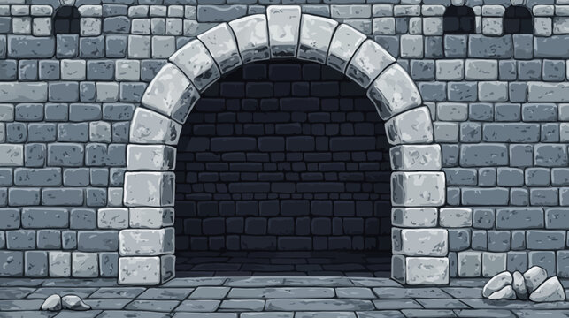 Stone archway with brick wall, dark hollow tunnel, aged structure