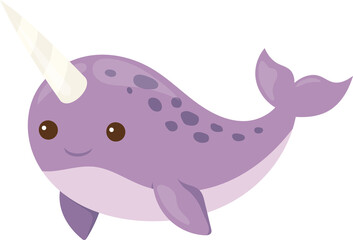 Cute purple narwhal character illustration © Totimoa
