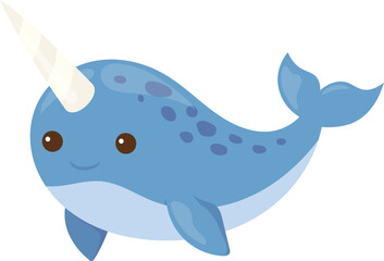 Cute blue narwhal character illustration © Totimoa
