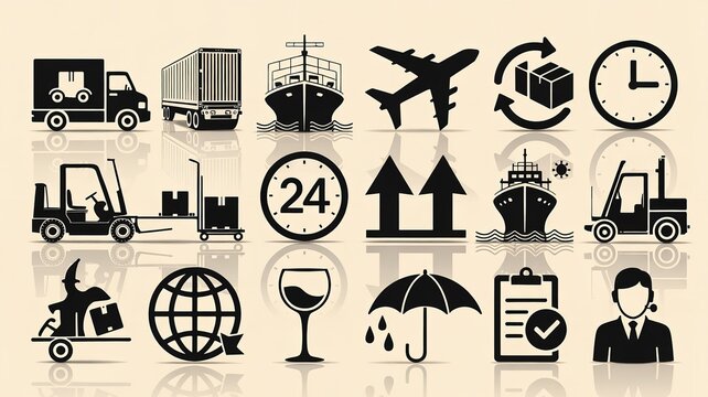 Logistics and Shipping Icons Set on Beige Background