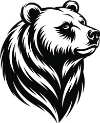 Grizzly bear head profile portrait, powerful wild mammal predator animal mascot black and white graphic illustration © MdMontaz