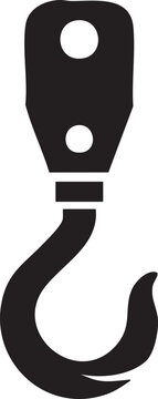 Industrial heavy duty crane lifting hook silhouette icon with hardware