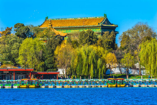 Old Qing Library Boats Beihai Lake Park Beijing China
