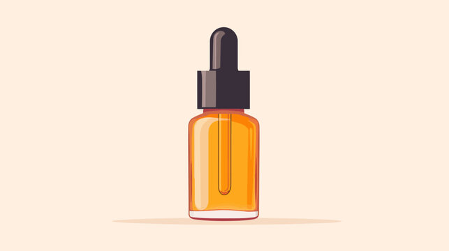 Illustration of a small amber glass dropper bottle with dark cap against beige background