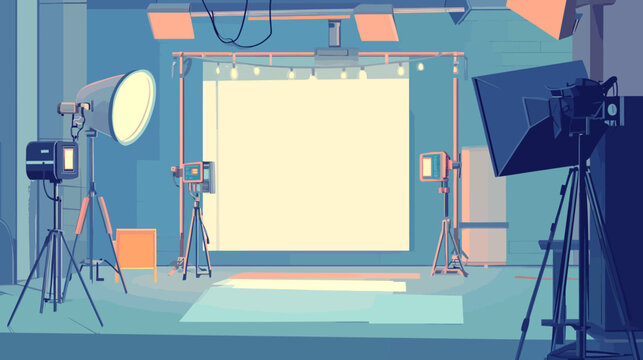 Photography studio with lighting, softbox, backdrop, and equipment