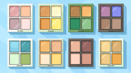 Fototapeta premium Collection of eight colorful makeup palettes with various shades