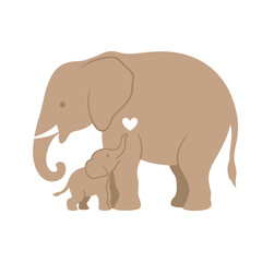 Fototapeta premium Mother and Baby Elephant Sharing Love Minimal Wildlife Illustration