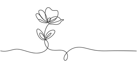 Fototapeta premium Minimalist line of a flower with wavy stem line minimalist simple continuous one line drawing