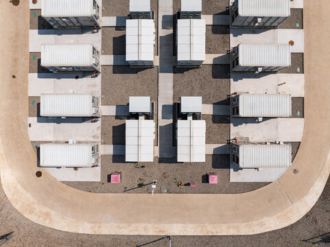 Aerial view of CGN containerized energy storage power station facility with industrial equipment