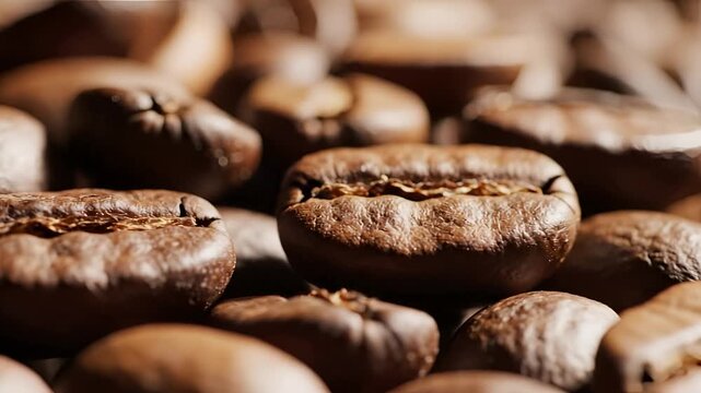 Macro Shot of Roasted Coffee Beans with Detailed Texture 1.