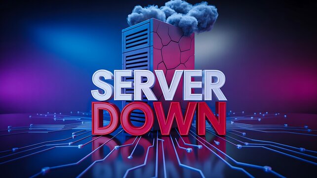 Server down concept with datacenter failure and network disruption