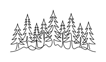 Obraz premium Minimal Pine Tree Forest Line Art Landscape Vector Illustration
