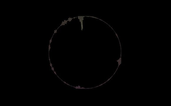 colorful audio wave or sound frequency digital animation effect on green screen background. A broken circle with damaged edges.