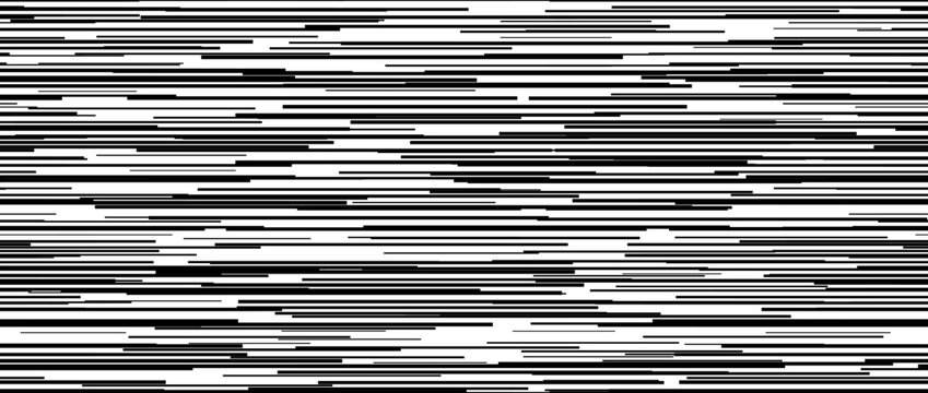 Seamless random line noise pattern. TV interference screen repeated texture. Black and white horizontal irregular lines backdrop. Glitch or failure video effect wallpaper. Vector VHS background