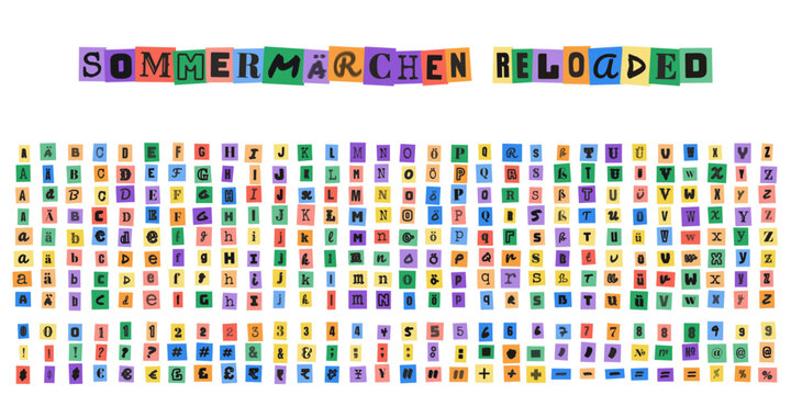 Sommerm&auml;rchen Reloaded Erpresserbrief Alphabet Set, bunte Buchstaben und Zahlen im Ransom Note Stil f&uuml;r kreative Collagen und Designprojekte