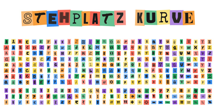 STEHPLATZ KURVE Erpresserbrief Buchstaben Set fuer kreative Designs und Collagen im Retro Stil fuer Plakate und Einladungen
