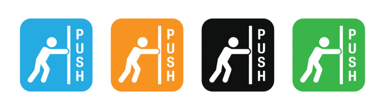 Push door signs in different colors for website or app vector illustration