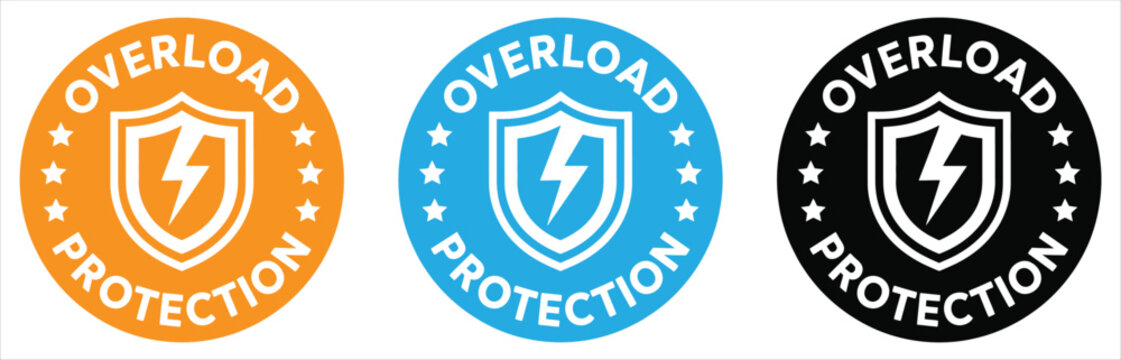 Overload protection icons in orange, Blue, And black for safety and electrical concepts vector illustration
