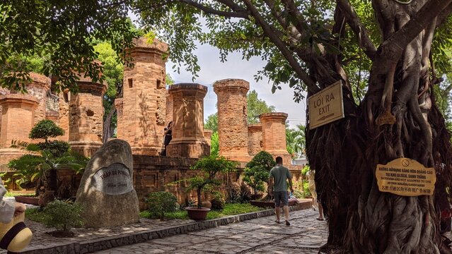 Heritage site in Nha Trang, Vietnam: Ancient Champa Kingdom's Po Nagar Towers surrounded by lush greenery