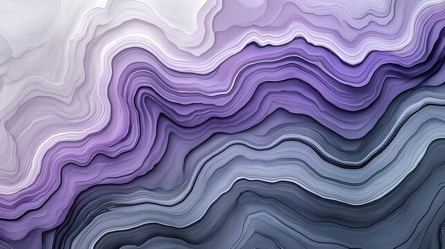 Abstract purple marble texture with flowing liquid waves, elegant violet agate stone background, wavy layered paper cut style pattern