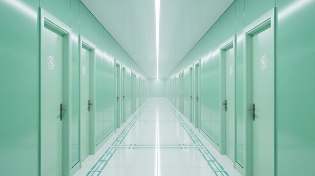 Endless Hallway of Identical Doors Dreamcore Architecture Aesthetic Scene